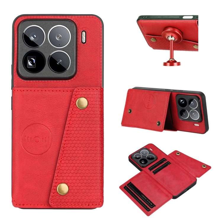 For Xiaomi 15 Pro Double Buckle Card Slots Magnetic Phone Case(Red)