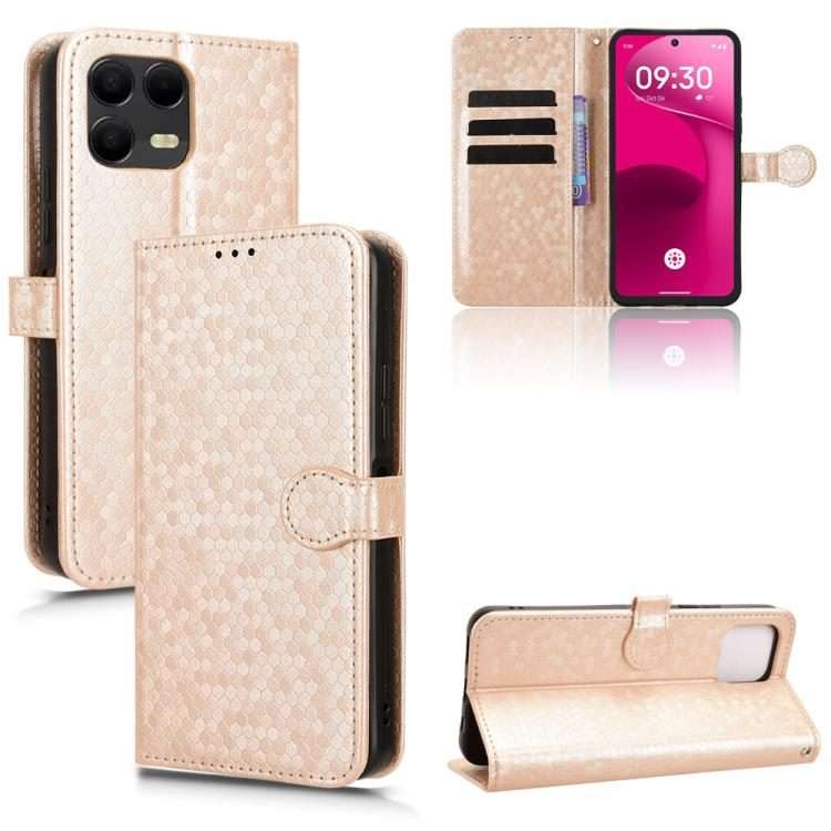 For T-Mobile Revvl 8 Pro 5G Honeycomb Dot Texture Leather Phone Case(Gold)