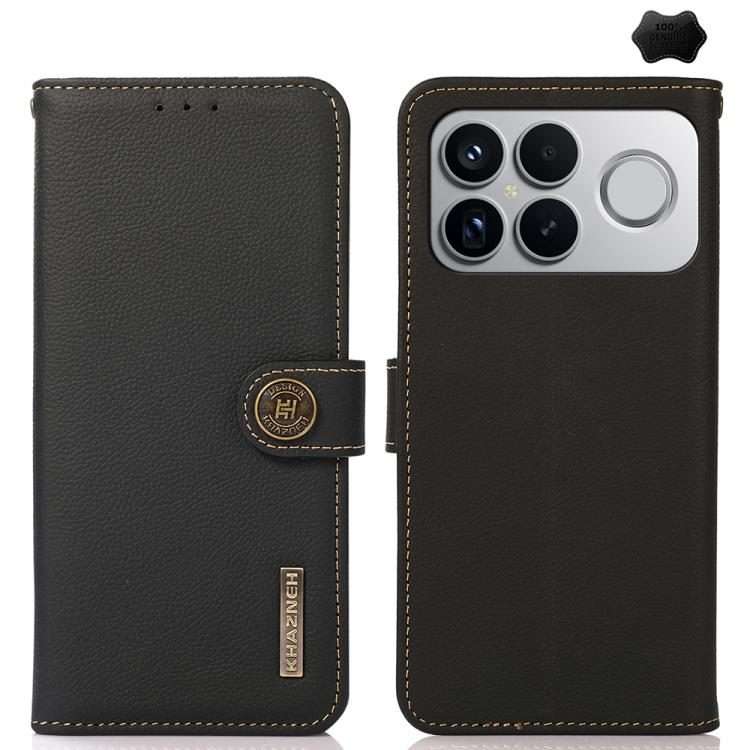 For Redmi K90 Pro Max/Poco F8 Ultra KHAZNEH Custer Texture RFID Genuine Leather Phone Case(Black)