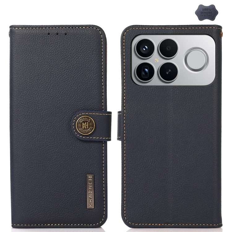 For Redmi K90 Pro Max/Poco F8 Ultra KHAZNEH Custer Texture RFID Genuine Leather Phone Case(Blue)