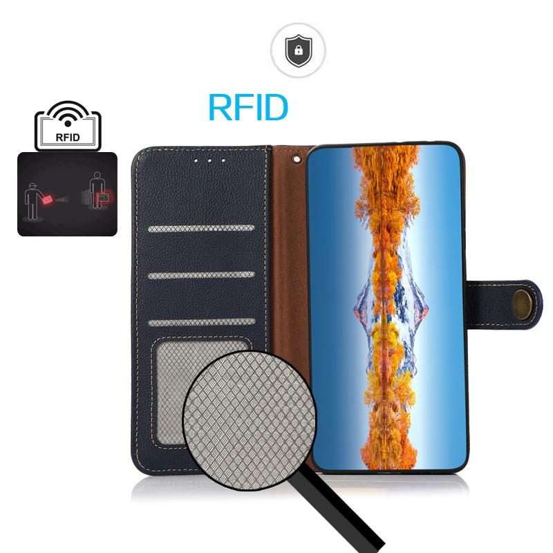 For Redmi K90 Pro Max/Poco F8 Ultra KHAZNEH Custer Texture RFID Genuine Leather Phone Case(Blue)
