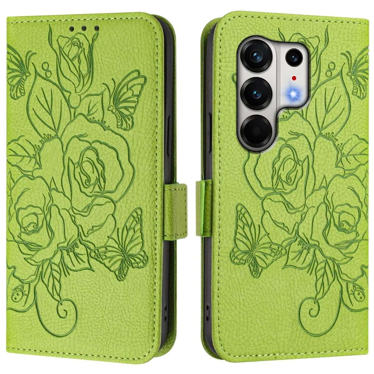 For Tecno Camon 50 Pro 4G Embossed Rose RFID Anti-theft Leather Phone Case(Green)