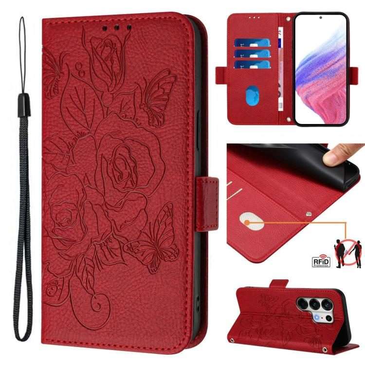 For Tecno Camon 50 Pro 4G Embossed Rose RFID Anti-theft Leather Phone Case(Red)