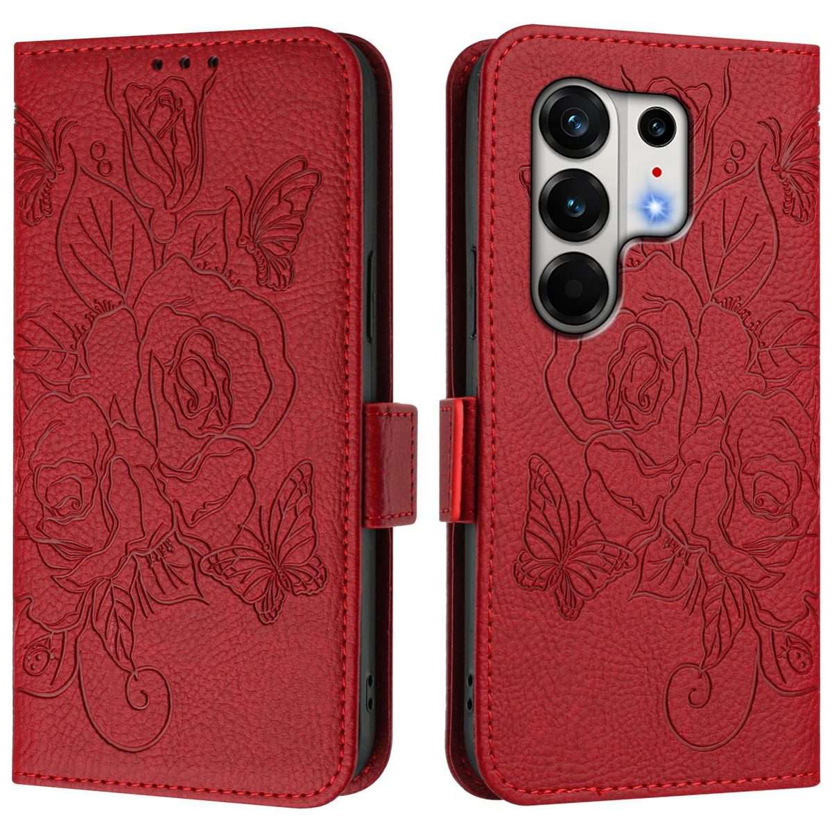 For Tecno Camon 50 Pro 4G Embossed Rose RFID Anti-theft Leather Phone Case(Red)