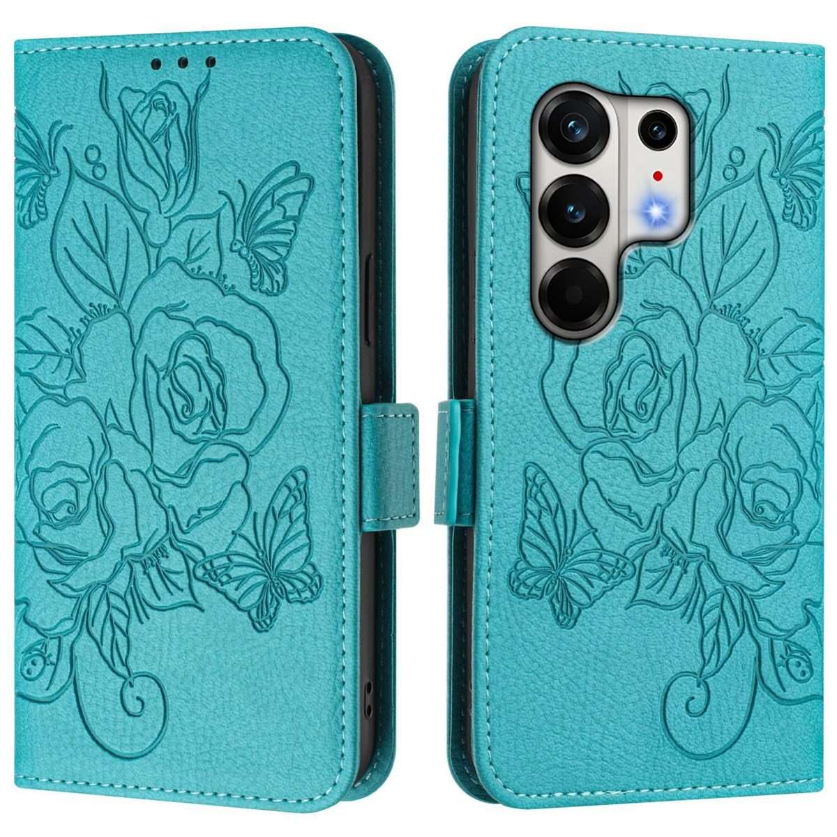 For Tecno Camon 50 Pro 4G Embossed Rose RFID Anti-theft Leather Phone Case(Light Blue)