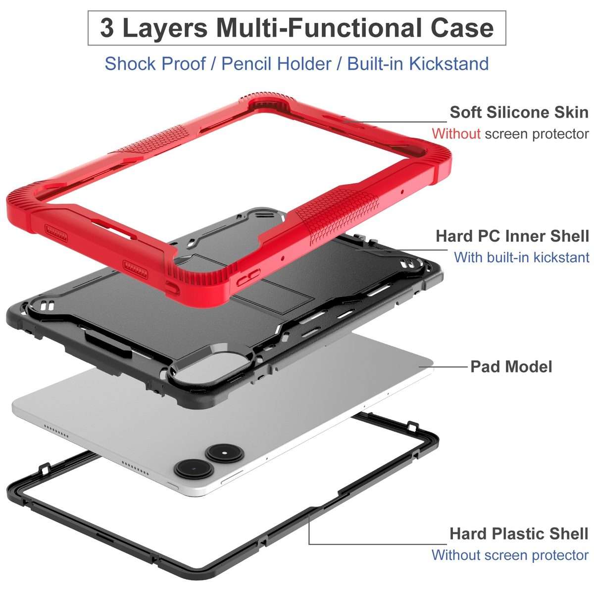 For Xiaomi Redmi Pad Pro 12.1 Shockproof Silicone Hybrid PC Tablet Case with Holder(Black + Red)