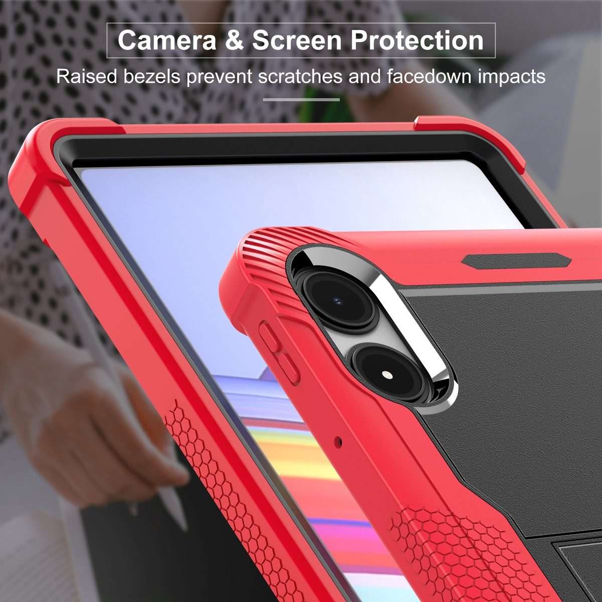 For Xiaomi Redmi Pad Pro 12.1 Shockproof Silicone Hybrid PC Tablet Case with Holder(Black + Red)