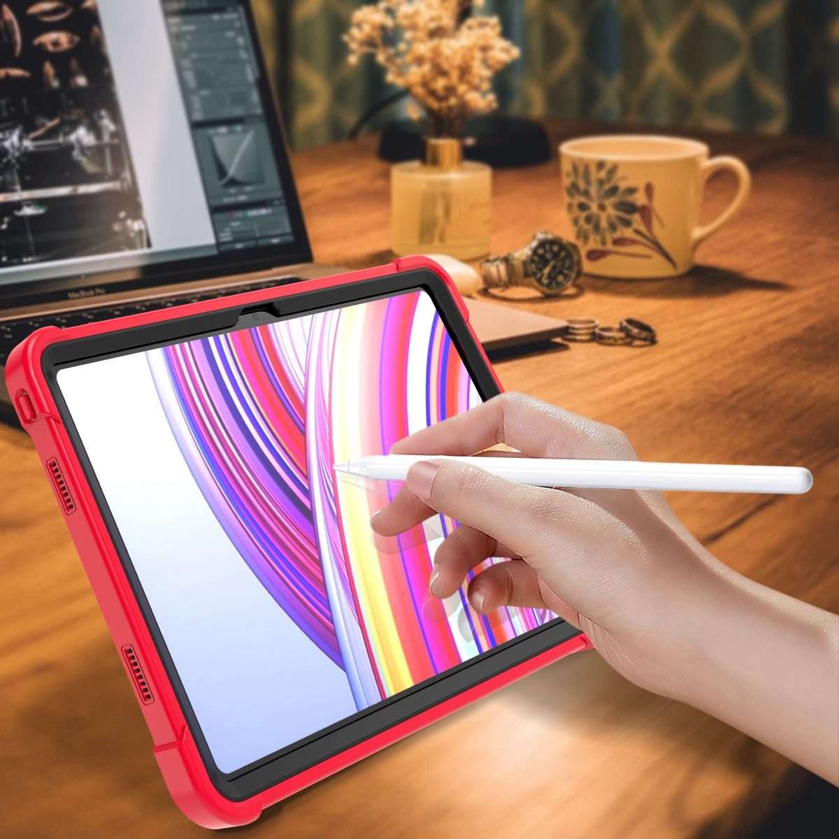For Xiaomi Redmi Pad Pro 12.1 Shockproof Silicone Hybrid PC Tablet Case with Holder(Black + Red)