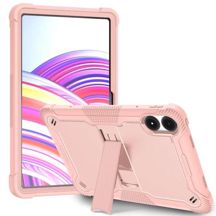For Xiaomi Redmi Pad Pro 12.1 Shockproof Silicone Hybrid PC Tablet Case with Holder(Rose Gold)