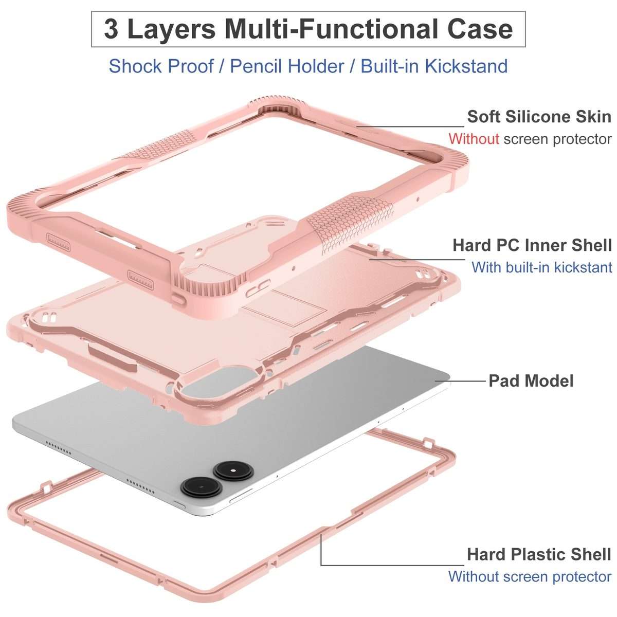 For Xiaomi Redmi Pad Pro 12.1 Shockproof Silicone Hybrid PC Tablet Case with Holder(Rose Gold)