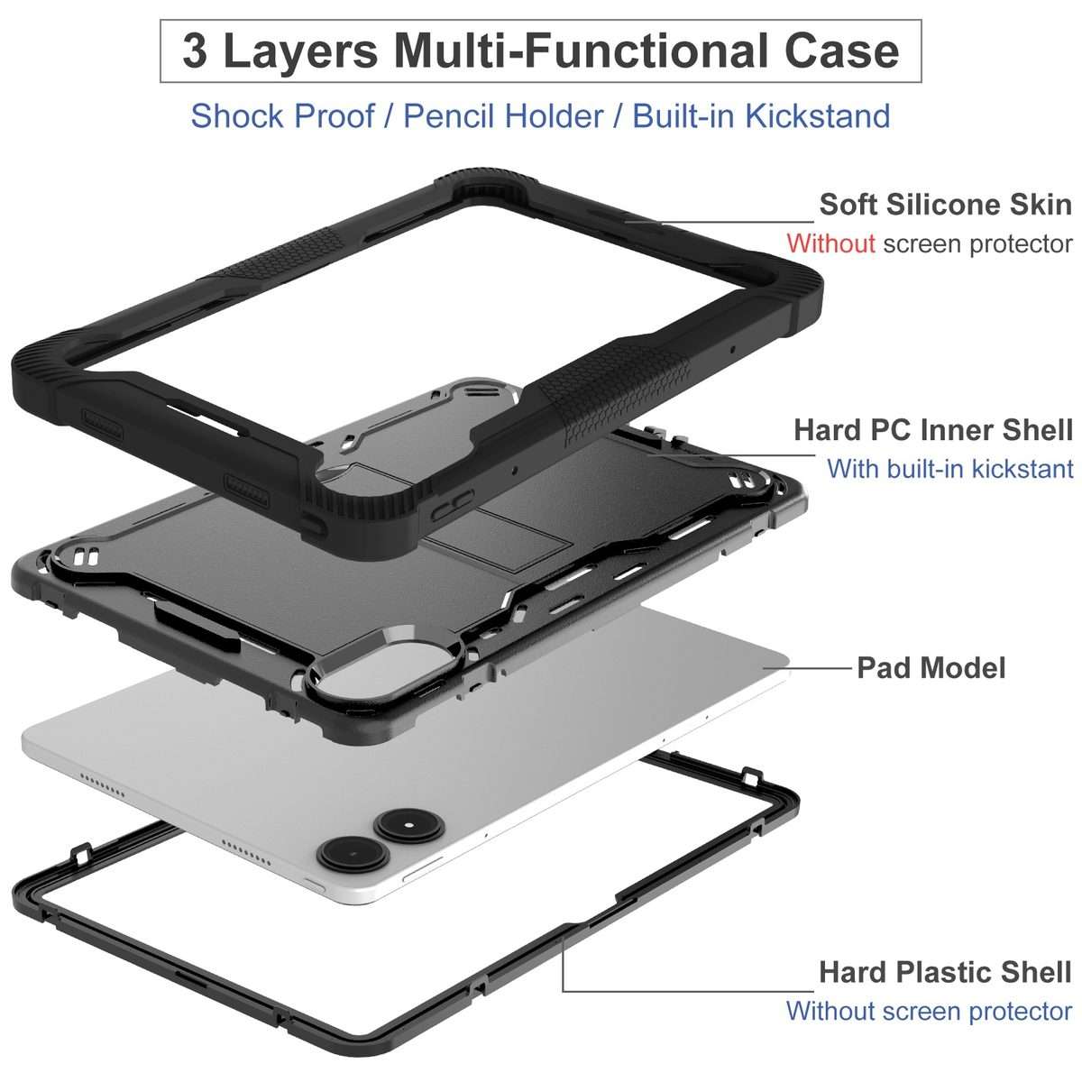 For Xiaomi Redmi Pad Pro 12.1 Shockproof Silicone Hybrid PC Tablet Case with Holder(Black)