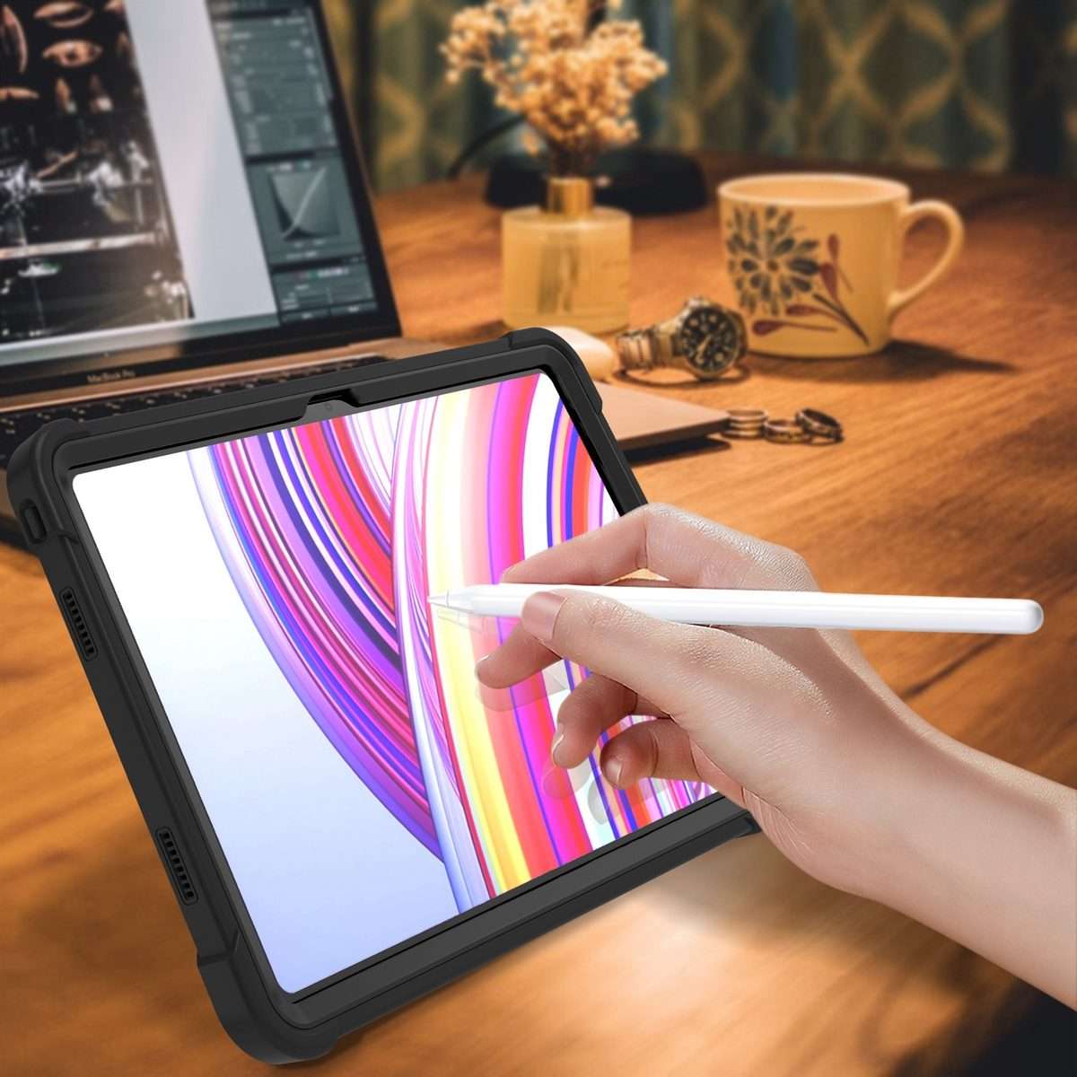 For Xiaomi Redmi Pad Pro 12.1 Shockproof Silicone Hybrid PC Tablet Case with Holder(Black)