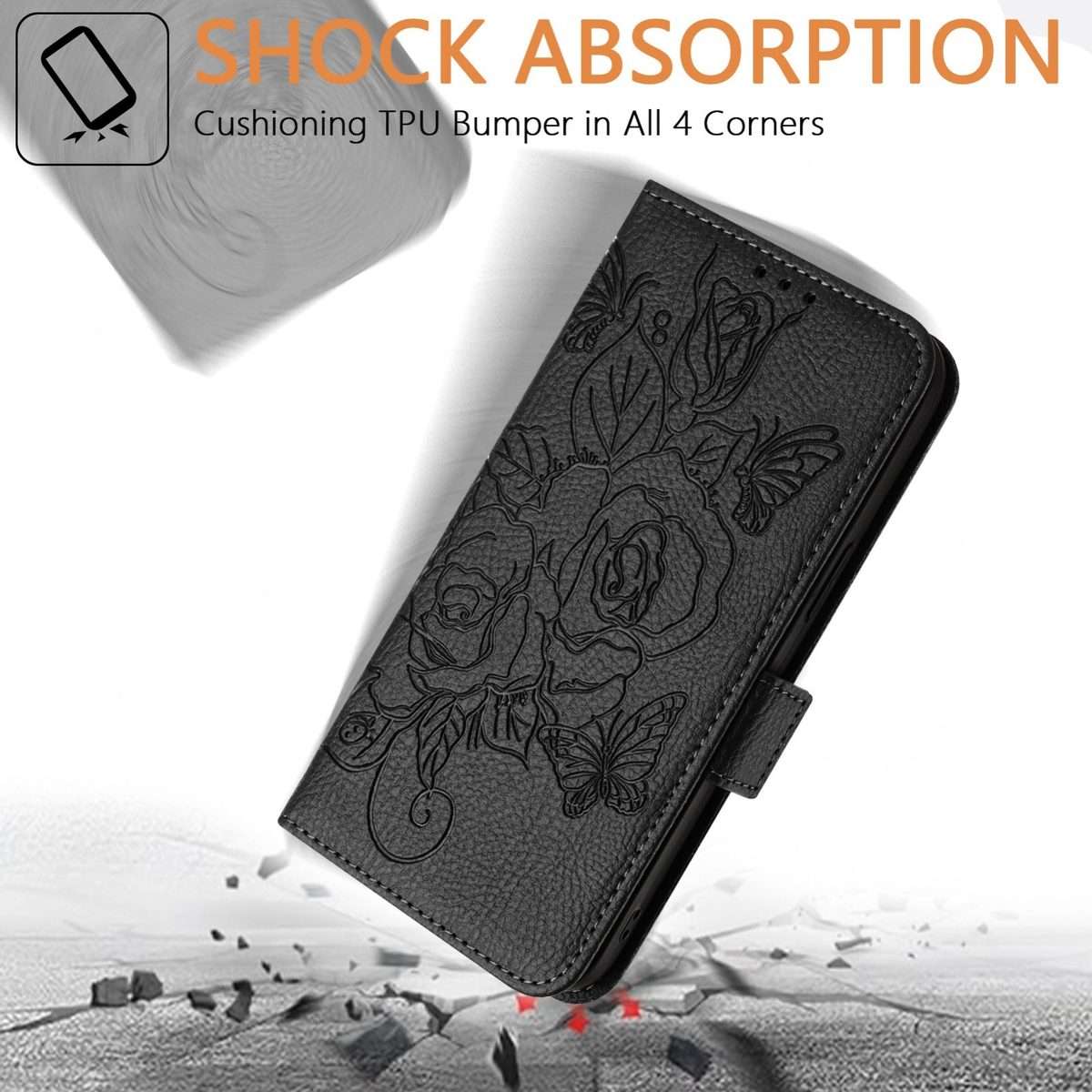 For Xiaomi 14 Pro 5G Embossed Rose RFID Anti-theft Leather Phone Case(Black)