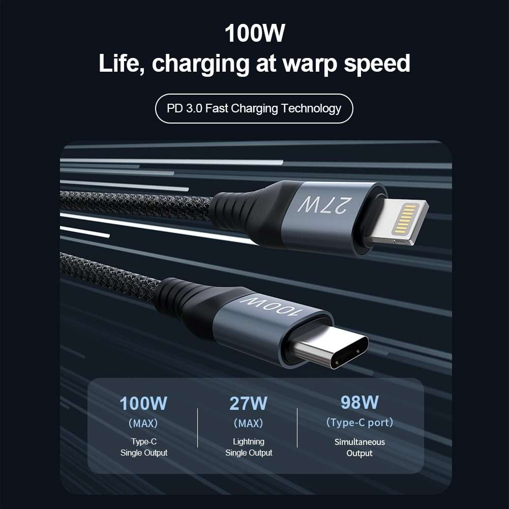 NILLKIN PD3.0 100W/27W USB-C / Type-C to USB-C / Type-C + 8 Pin Dual Power Fast Charging Data Cabl
