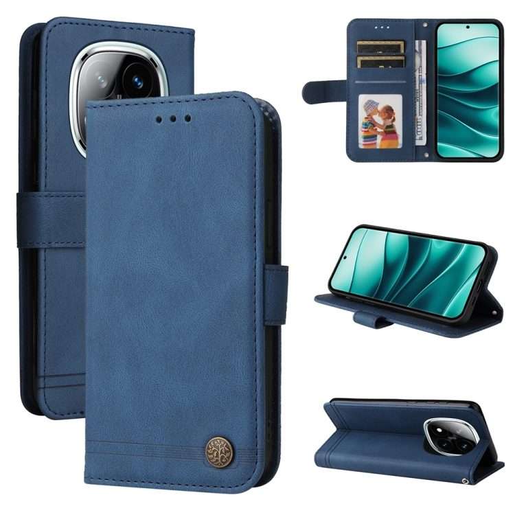 For Redmi Note 14 Pro 5G / Note 14 Pro+ 5G Skin Feel Life Tree Metal Button Leather Pho ... (Blue)
