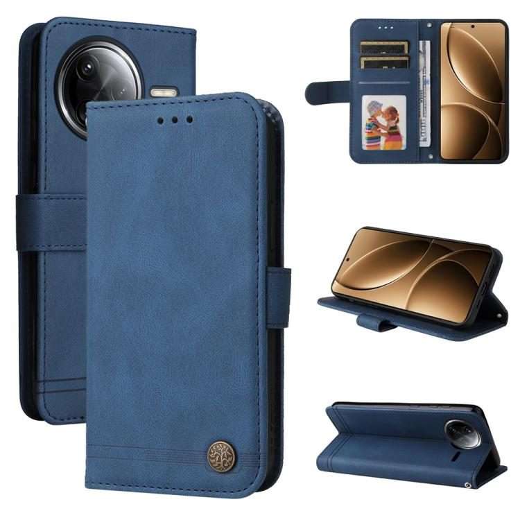 For Redmi K80 Pro Skin Feel Life Tree Metal Button Leather Phone Case(Blue)