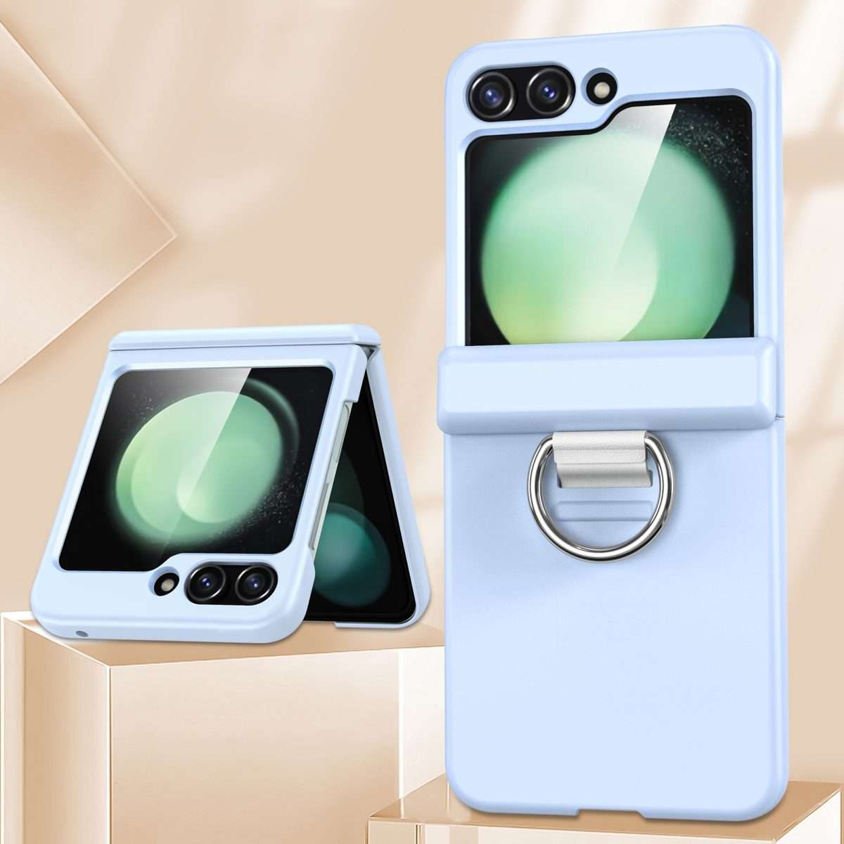 For Samsung Galaxy Z Flip5 5G TPU+PC Folding Center Shaft Phone Case with Ring(Blue)