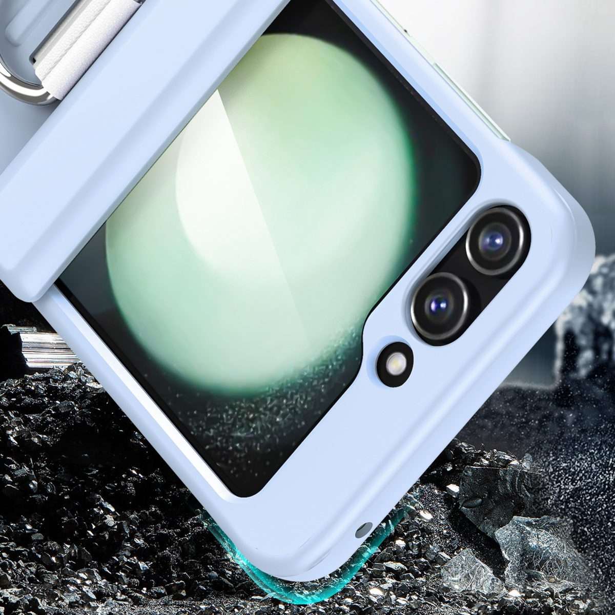 For Samsung Galaxy Z Flip5 5G TPU+PC Folding Center Shaft Phone Case with Ring(Blue)