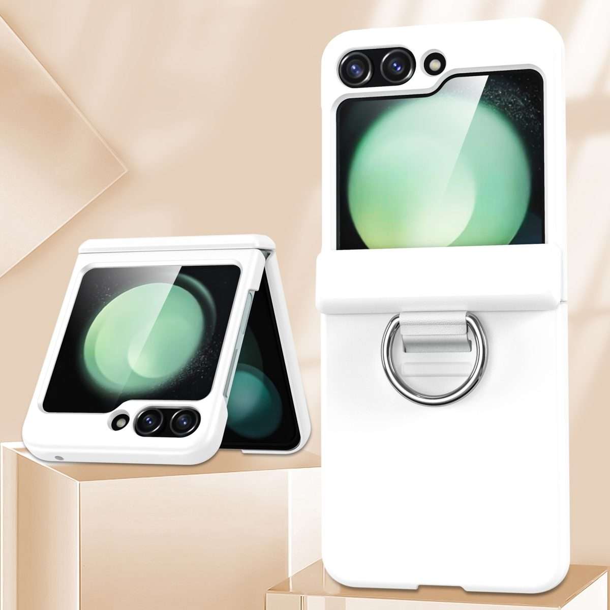 For Samsung Galaxy Z Flip5 5G TPU+PC Folding Center Shaft Phone Case with Ring(White)