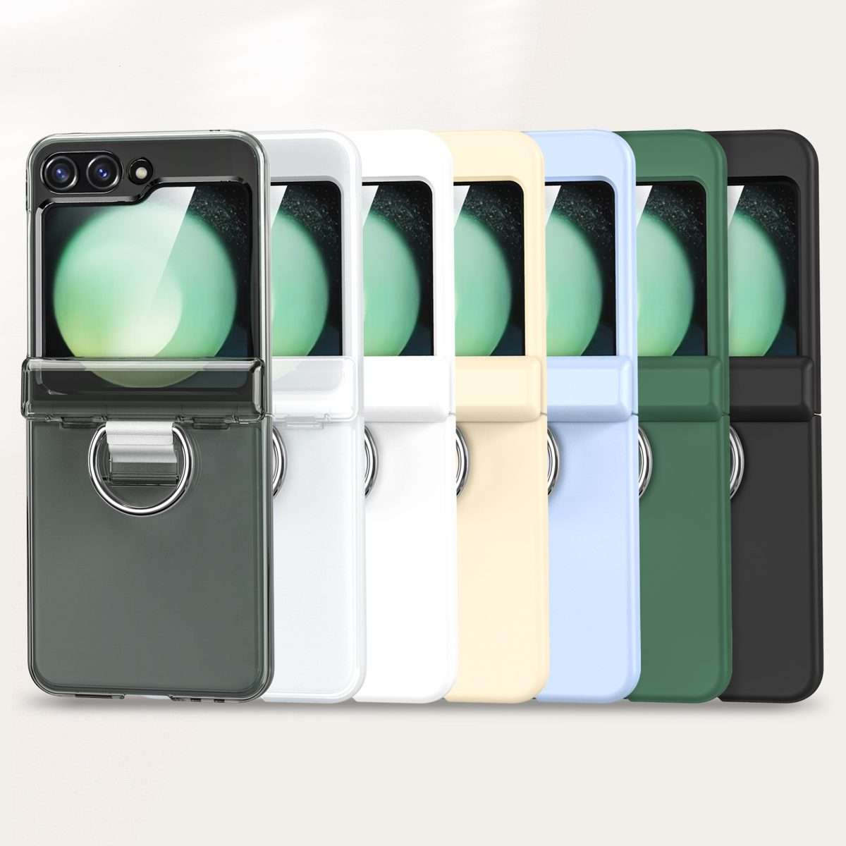 For Samsung Galaxy Z Flip5 5G TPU+PC Folding Center Shaft Phone Case with Ring(White)