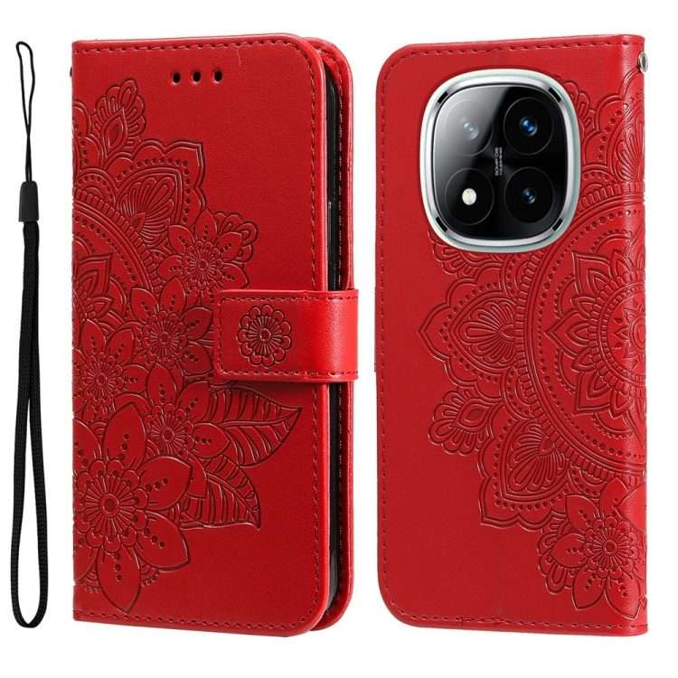 For Redmi Note 14 Pro 5G / Note 14 Pro+ 5G Seven-petal Flowers Embossing Leather Phone Case(Red)