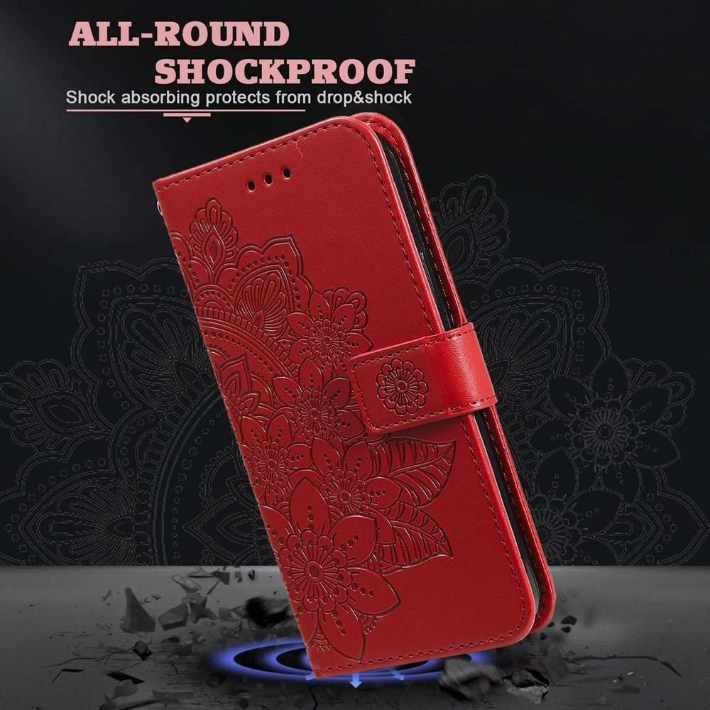 For Redmi Note 14 Pro 5G / Note 14 Pro+ 5G Seven-petal Flowers Embossing Leather Phone Case(Red)