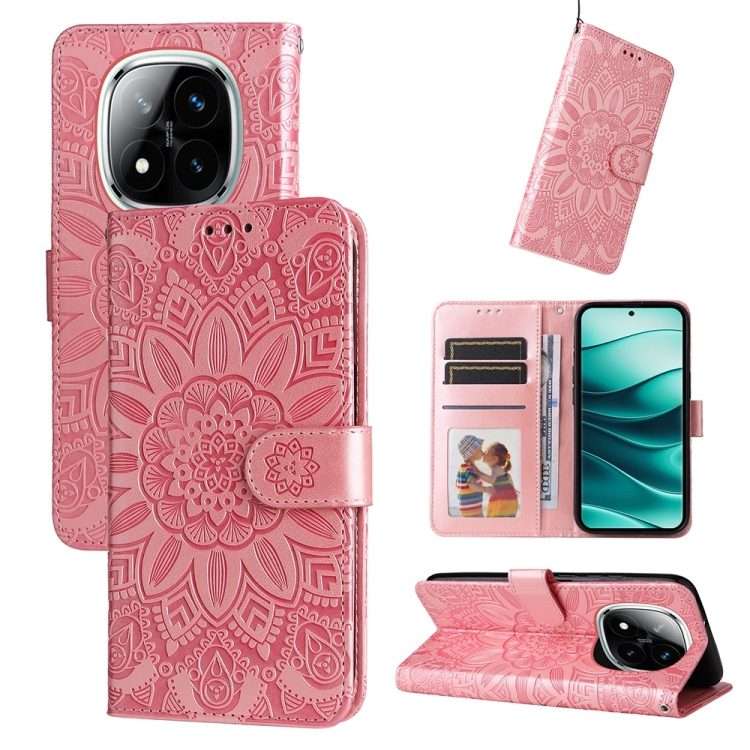 For Redmi Note 14 Pro 5G / Note 14 Pro+ 5G Embossed Sunflower Leather Phone Case(Rose Gold)