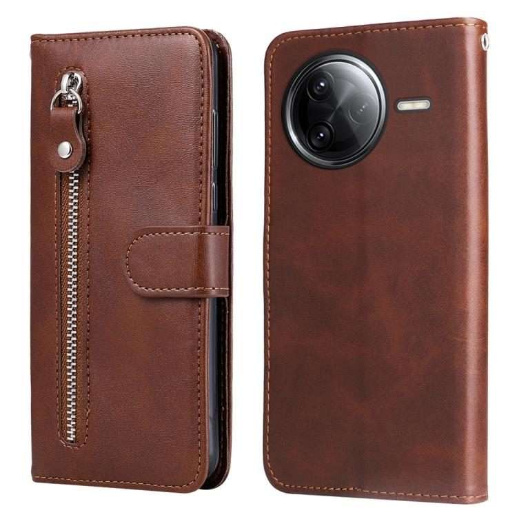 For Redmi K80 Pro Fashion Calf Texture Zipper Leather Phone Case(Brown)