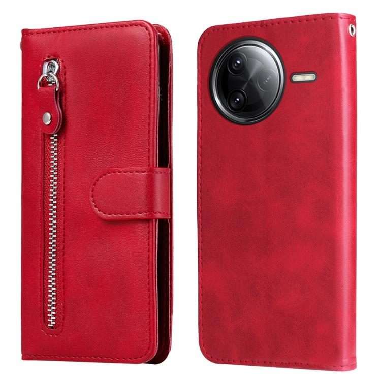For Redmi K80 Pro Fashion Calf Texture Zipper Leather Phone Case(Red)
