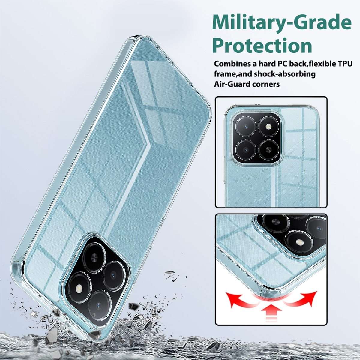 For Honor X5b / X5b Plus Scratchproof Acrylic TPU Phone Case(Transparent)