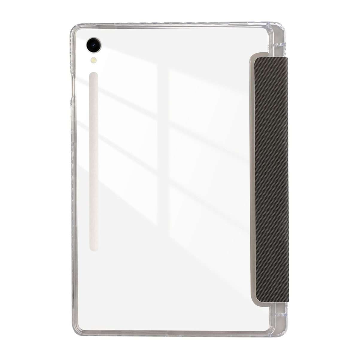 For Samsung Galaxy Tab S9 / S9 FE Carbon Fiber Clear Acrylic 3-Fold Leather Tablet Case(Grey)
