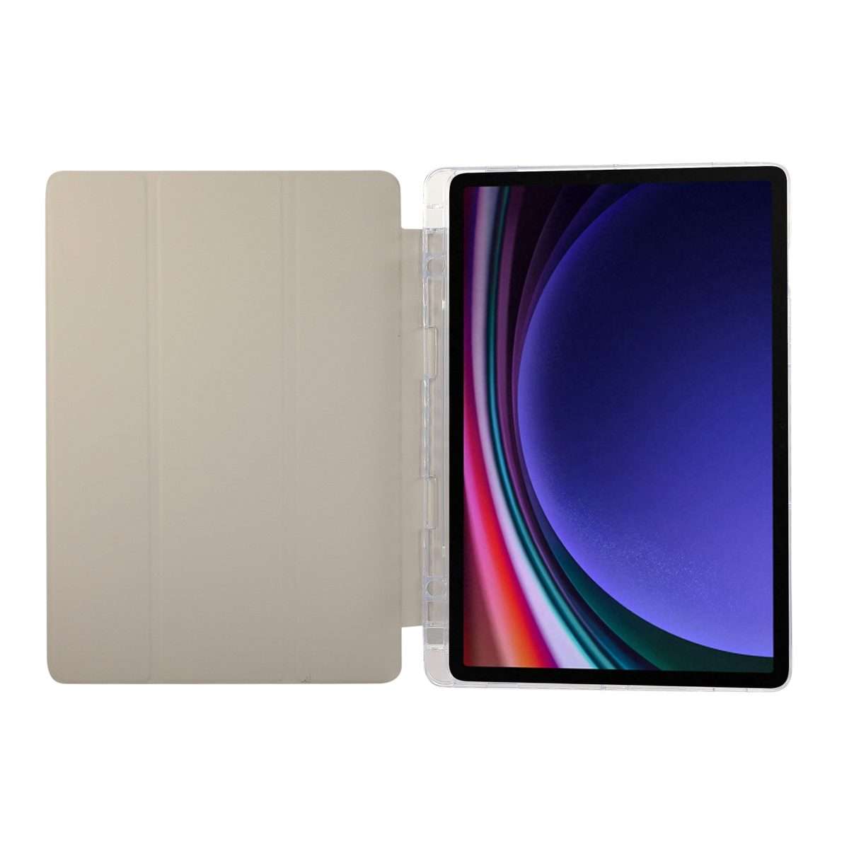 For Samsung Galaxy Tab S9 / S9 FE Carbon Fiber Clear Acrylic 3-Fold Leather Tablet Case(Grey)