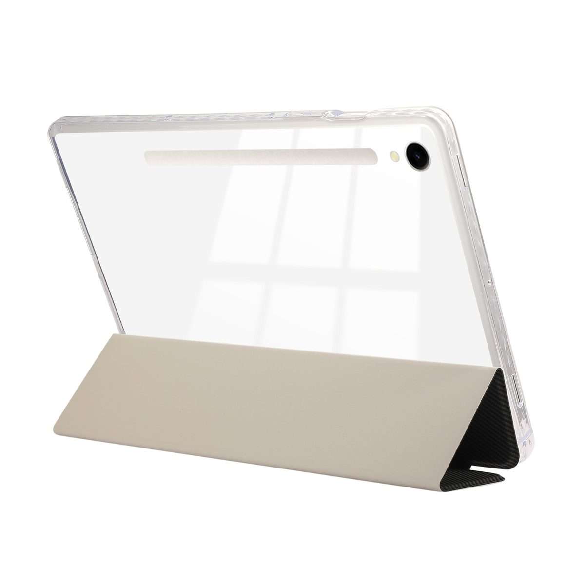 For Samsung Galaxy Tab S9 / S9 FE Carbon Fiber Clear Acrylic 3-Fold Leather Tablet Case(Grey)