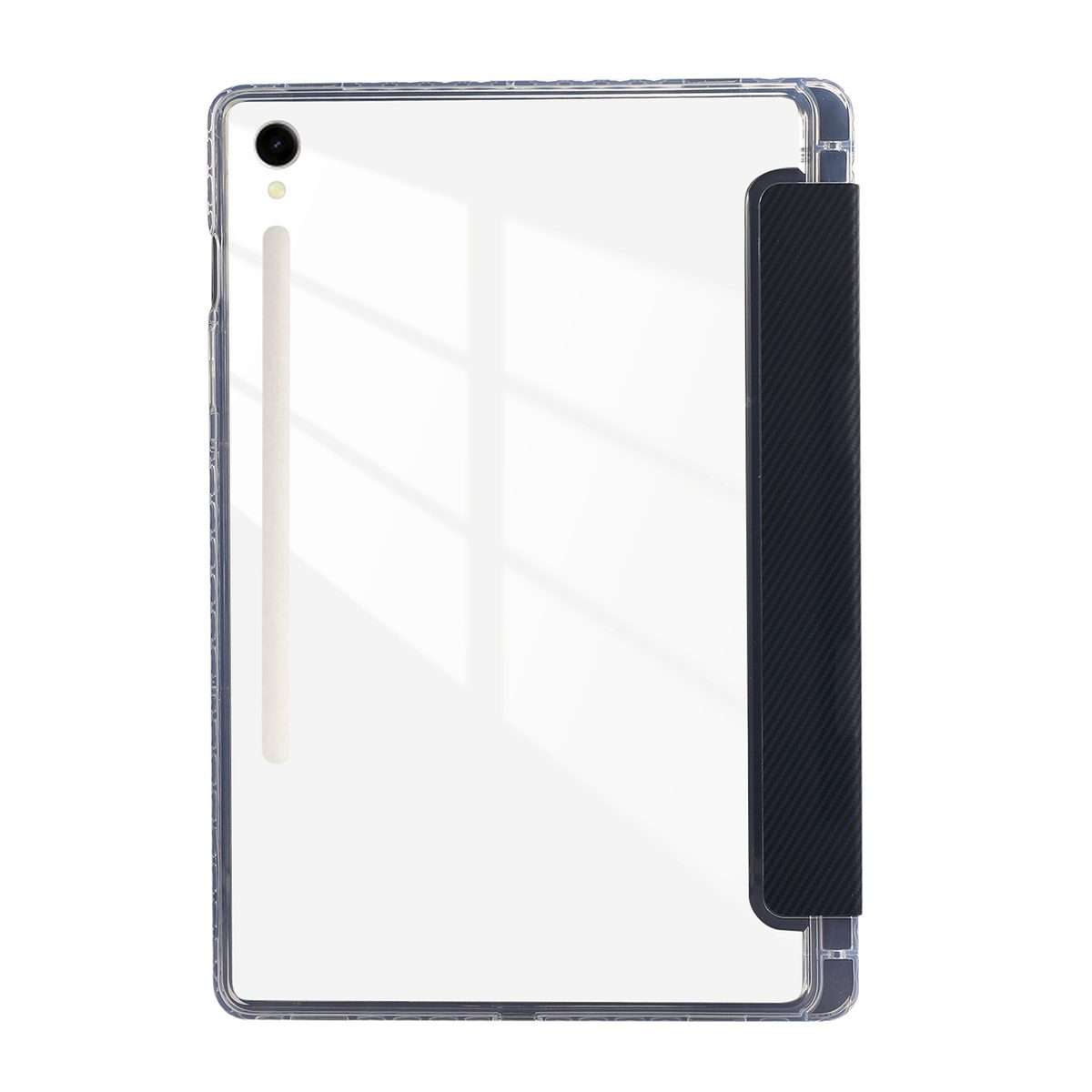 For Samsung Galaxy Tab S9 / S9 FE Carbon Fiber Clear Acrylic 3-Fold Leather Tablet Case(Dark Blue)