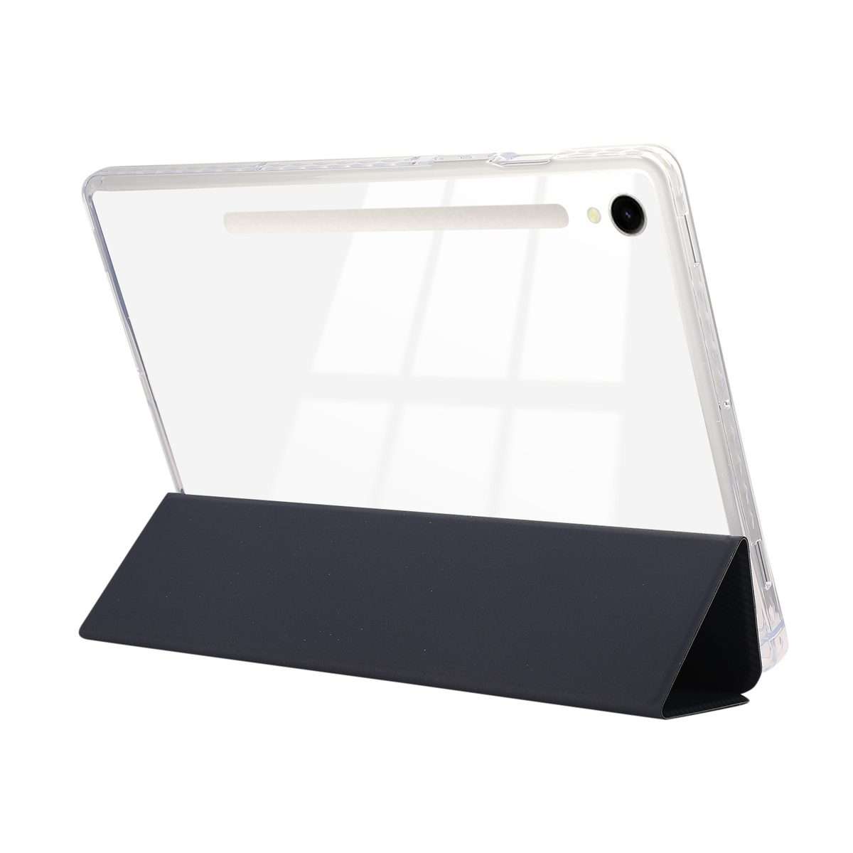 For Samsung Galaxy Tab S9 / S9 FE Carbon Fiber Clear Acrylic 3-Fold Leather Tablet Case(Dark Blue)