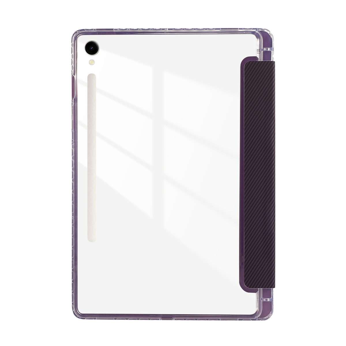 For Samsung Galaxy Tab S9 / S9 FE Carbon Fiber Clear Acrylic 3-Fold Leather Tablet Case(Purple)