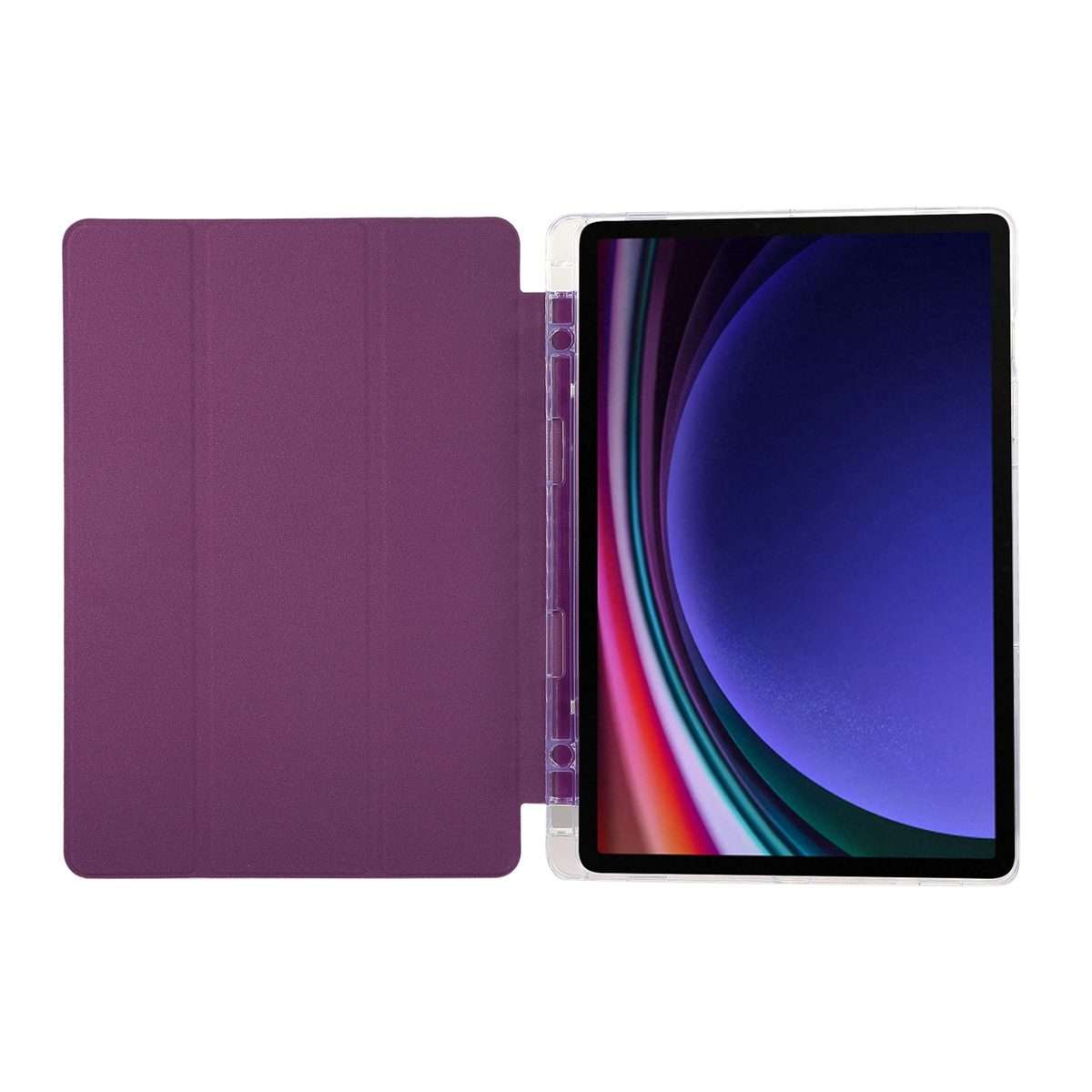 For Samsung Galaxy Tab S9 / S9 FE Carbon Fiber Clear Acrylic 3-Fold Leather Tablet Case(Purple)