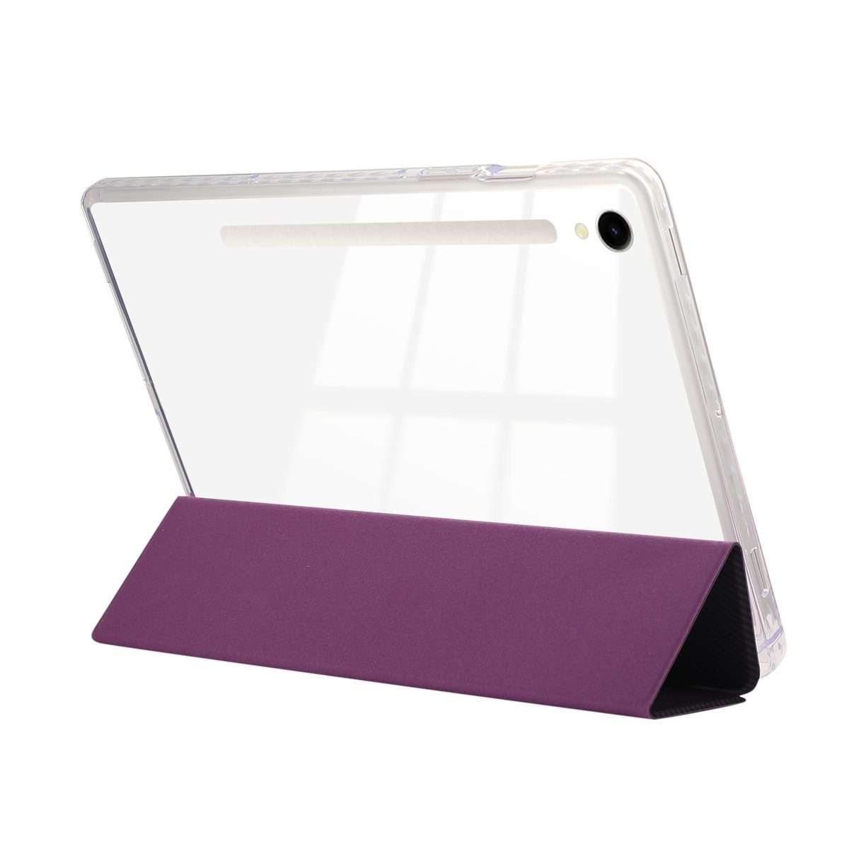 For Samsung Galaxy Tab S9 / S9 FE Carbon Fiber Clear Acrylic 3-Fold Leather Tablet Case(Purple)