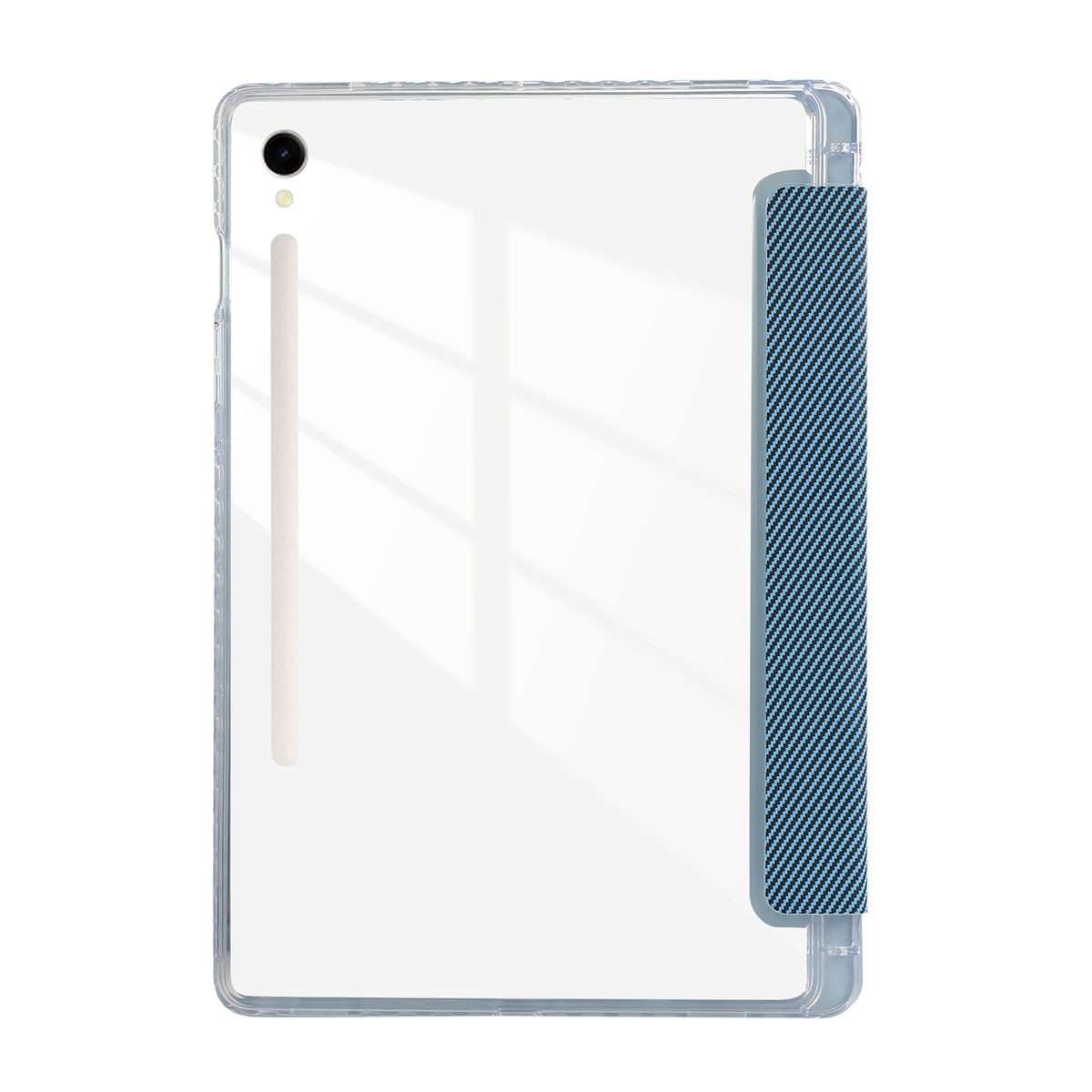 For Samsung Galaxy Tab S9 / S9 FE Carbon Fiber Clear Acrylic 3-Fold Leather Tablet Case(Blue)