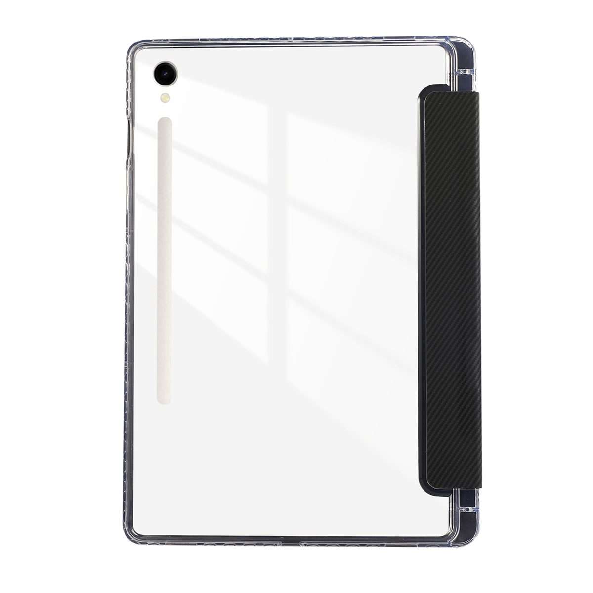 For Samsung Galaxy Tab S9 / S9 FE Carbon Fiber Clear Acrylic 3-Fold Leather Tablet Case(Black)