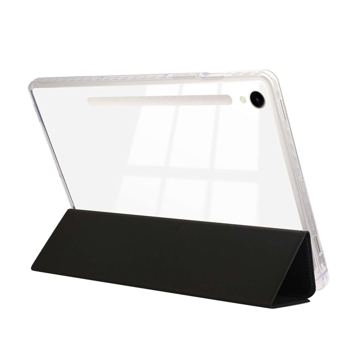 For Samsung Galaxy Tab S9 / S9 FE Carbon Fiber Clear Acrylic 3-Fold Leather Tablet Case(Black)
