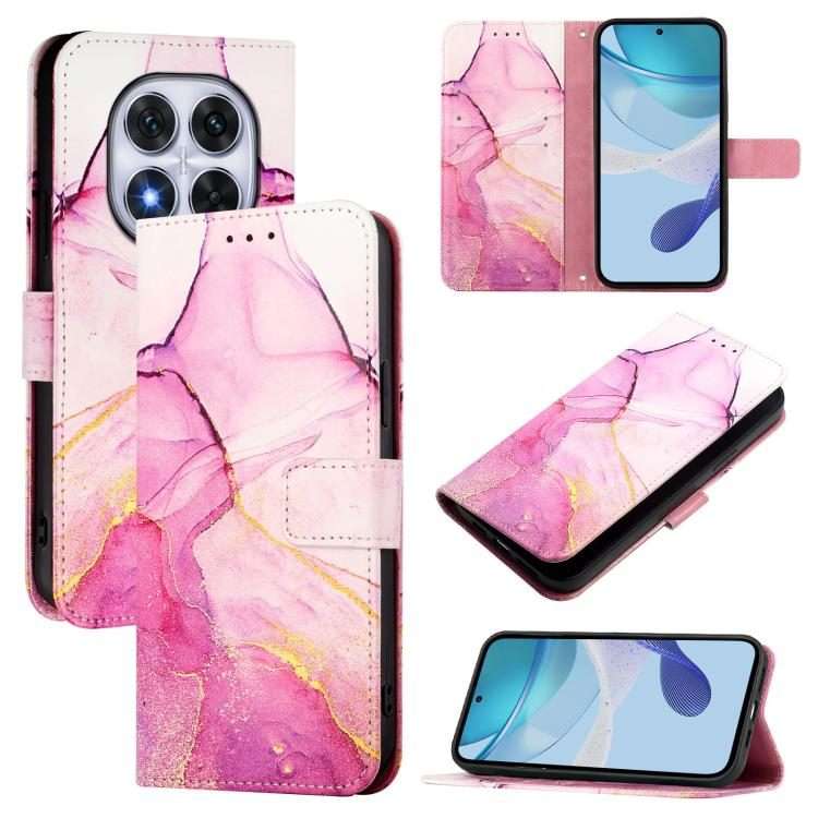 For Redmi Note 14 Pro 4G PT003 Marble Pattern Flip Leather Phone Case(Pink Purple Gold)