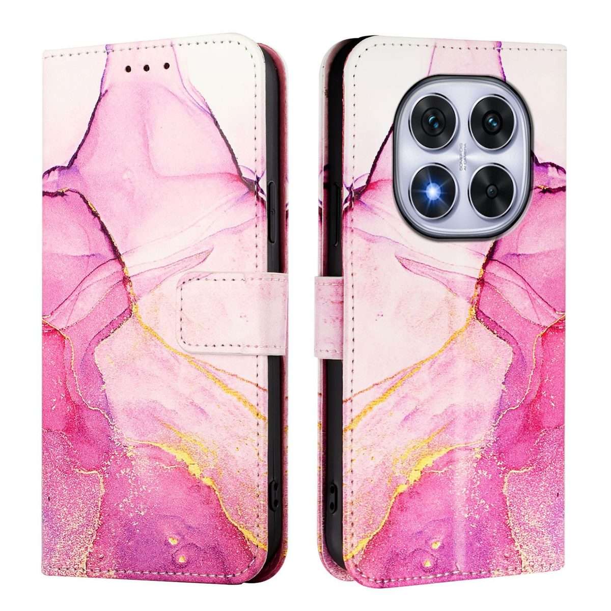 For Redmi Note 14 Pro 4G PT003 Marble Pattern Flip Leather Phone Case(Pink Purple Gold)