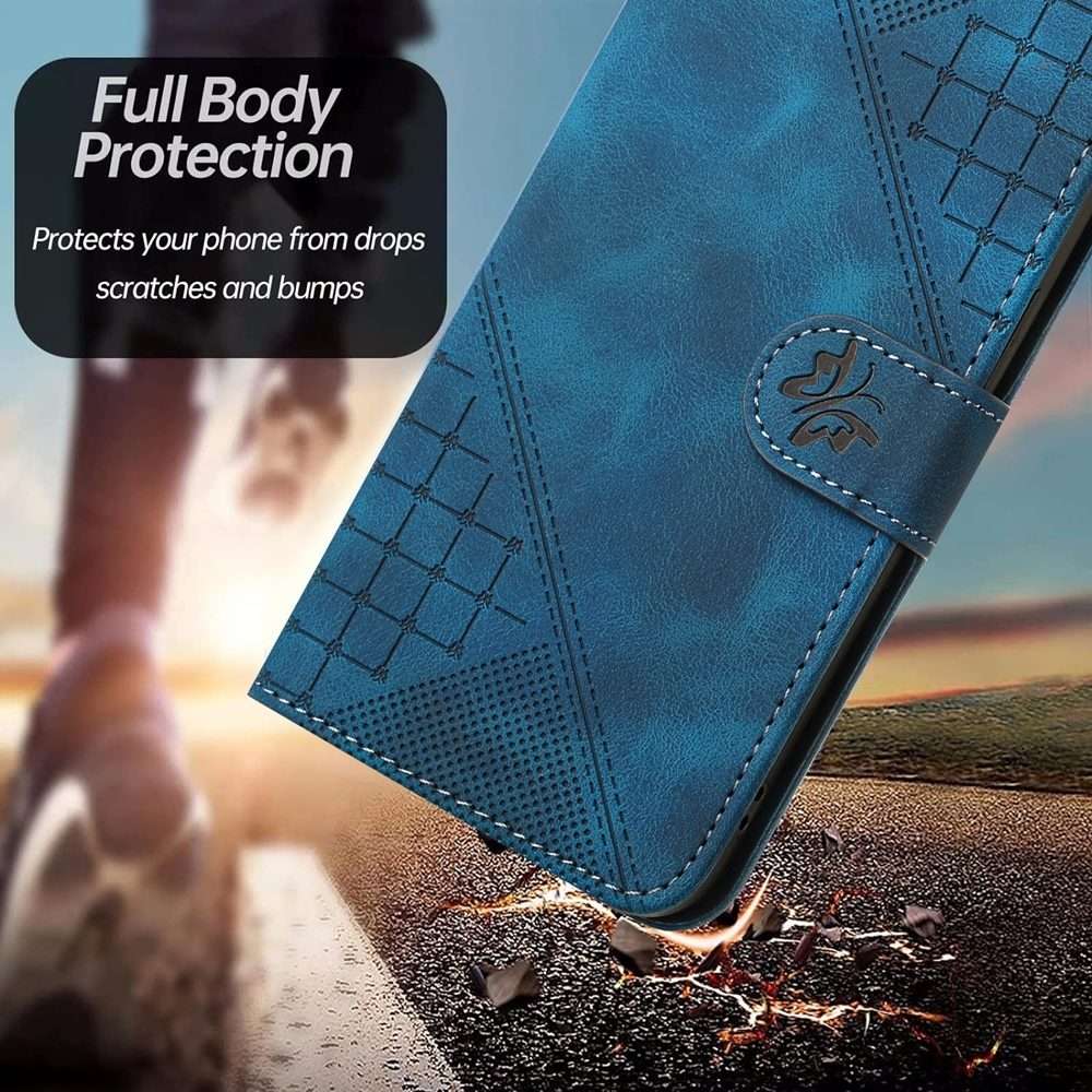 For Redmi Note 14 Pro+ 5G Grid Butterfly Embossed Pattern Leather Phone Case with ... (Dark Blue)