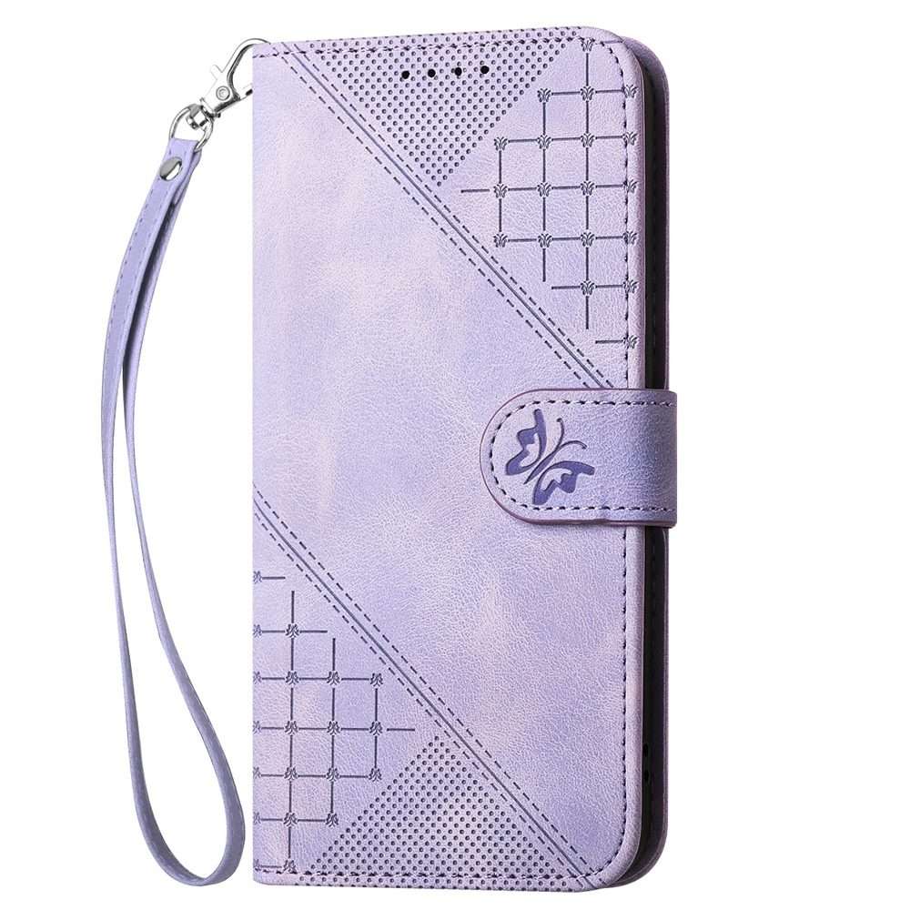 For Redmi Note 14 Pro+ 5G Grid Butterfly Embossed Pattern Leather Phone Case wi ... (Light Purple)