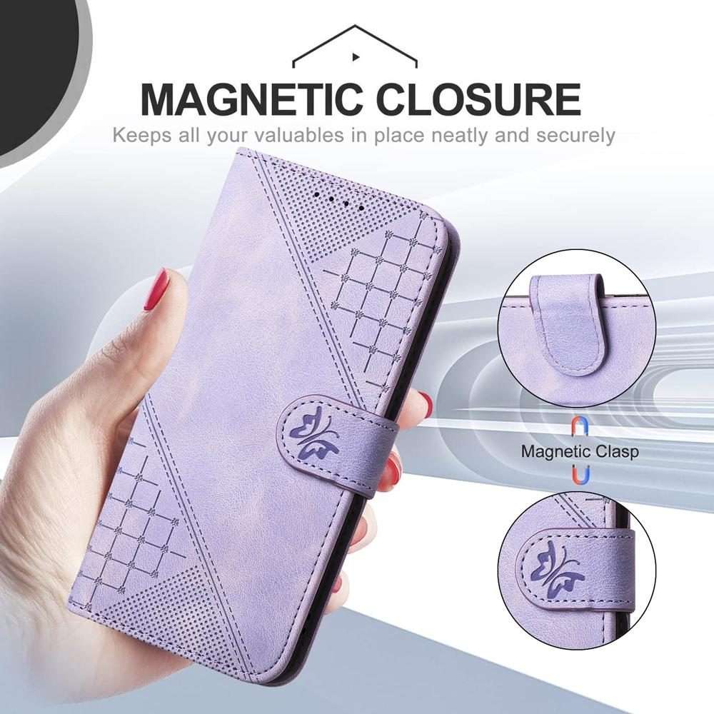 For Redmi K80 Pro / Poco F7 Ultra Grid Butterfly Embossed Pattern Leather Phone ... (Light Purple)