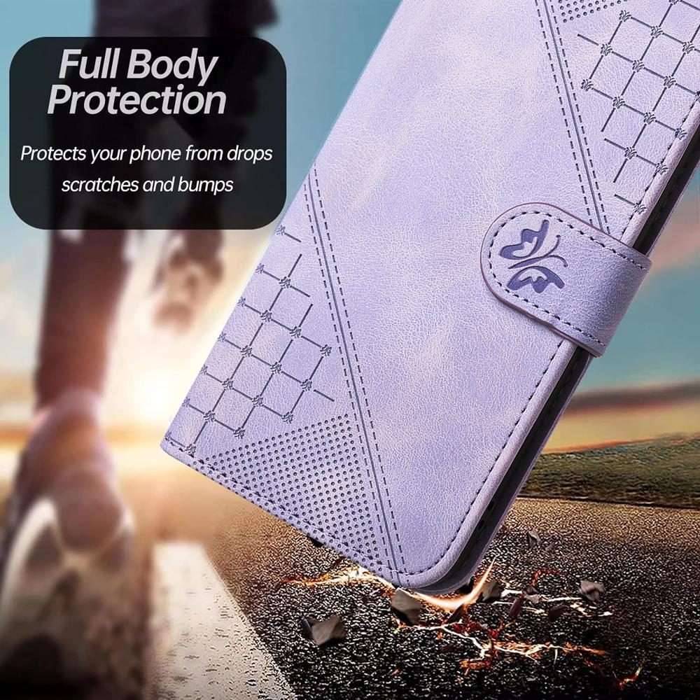 For Redmi K80 Pro / Poco F7 Ultra Grid Butterfly Embossed Pattern Leather Phone ... (Light Purple)