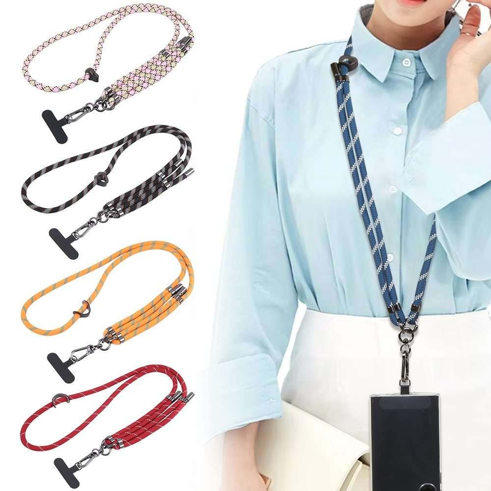 Twill Weave Adjustable Mobile Phone Anti-lost Long Lanyard(Pink)