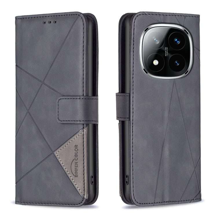 For Redmi Note 14 Pro 5G / Note 14 Pro+ 5G Magnetic Buckle Rhombus Texture Leather Pho ... (Black)