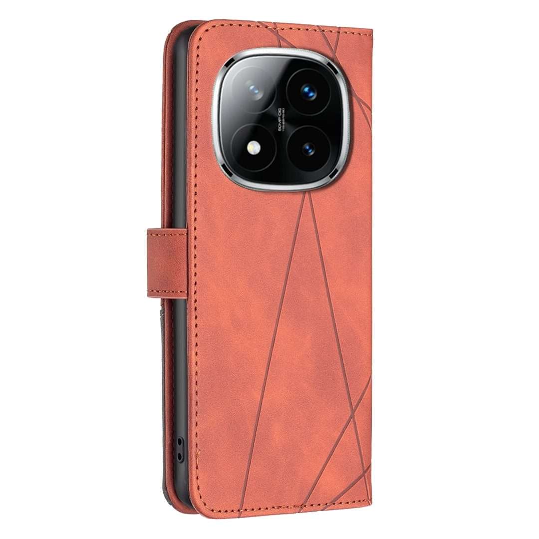 For Redmi Note 14 Pro 5G / Note 14 Pro+ 5G Magnetic Buckle Rhombus Texture Leather Pho ... (Brown)
